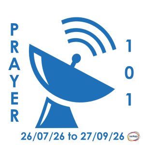 An icon of a sattalite dish sending signals into space with the casption 'Prayer 101 26/7/2026 to 27/9/2026